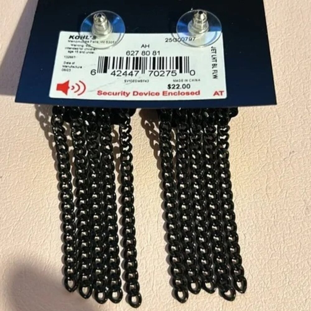 VERA WANG 2 X PAIRS Goth Black Flower/Black Crystal Gunmetal Chain Drop Earrings - Picture 2 of 5